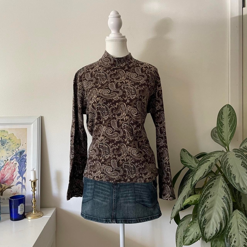 Vintage Paisley Print Long Sleeve Shirt Womens sz M/L Boho Whimsigoth